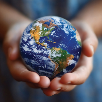 Handen die de planeet Aarde vasthouden.