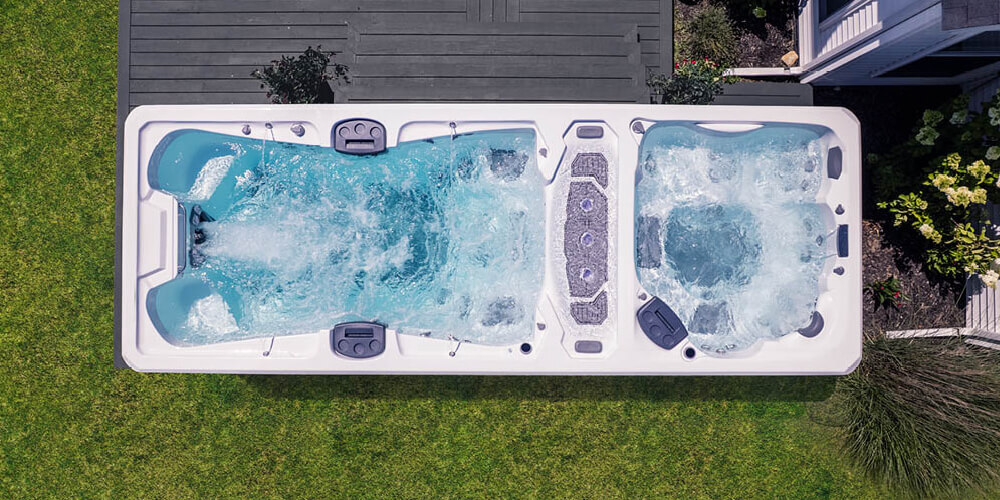 Dronebeeld van de aandrijving van de zwemspa.